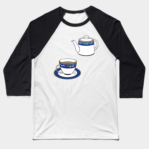 Tea Cup Print Baseball T-Shirt by luckylucy